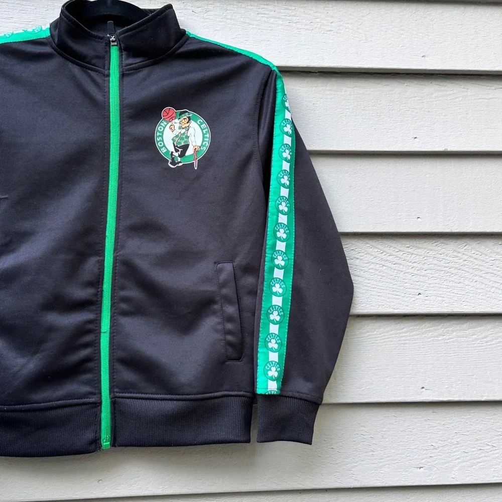 NBA Boston Celtics Kids Black Green Full Zip Track Jacket Icer Brands Size S 8